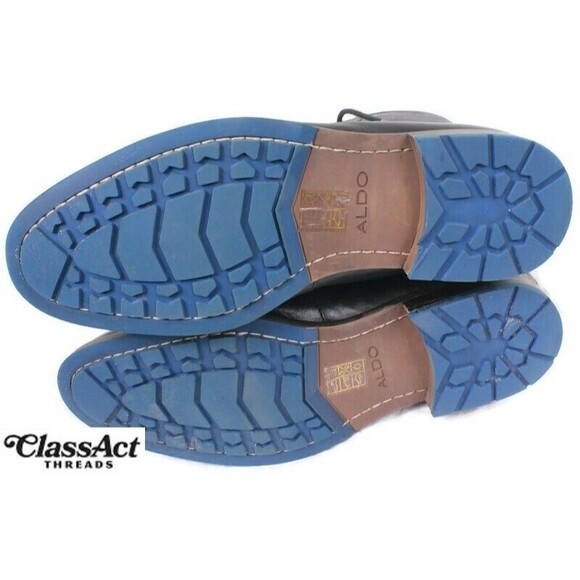 ALDO Boots Mens Size US 8  (EU 41)  Black Leather Fur Lined Blue Sole - Picture 4 of 7